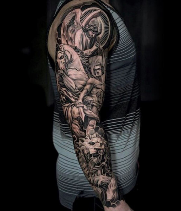 Religious Full Sleeve lion Tattoo