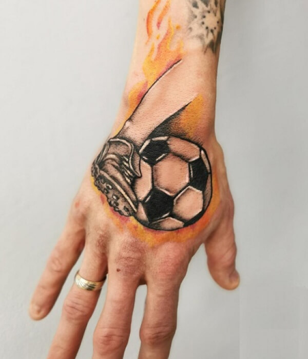 Simple football hand tattoo
