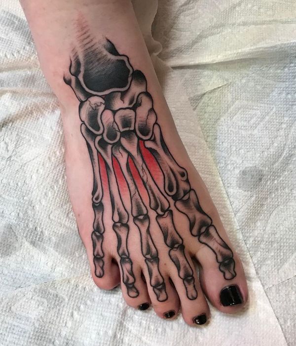 Skeleton tattoos on foot