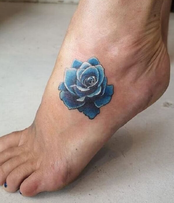 Small Blue Roses Foot Tattoo