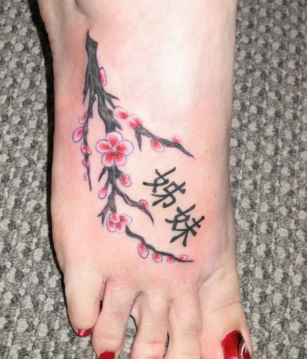 Small Cherry Blossom Foot Tattoo