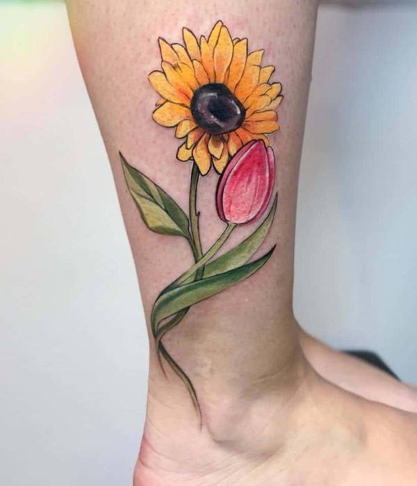 Sunflower Ankle Foot Tattoo