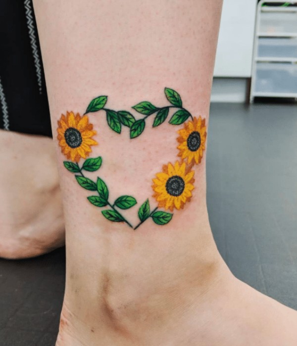 Sunflower Ankle Foot Tattoos
