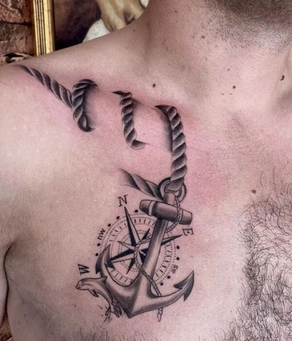 Trendy Anchor Collarbone Tattoo