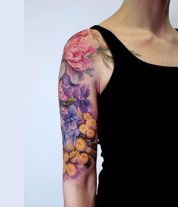 Watercolor Half Sleeve Tattoo