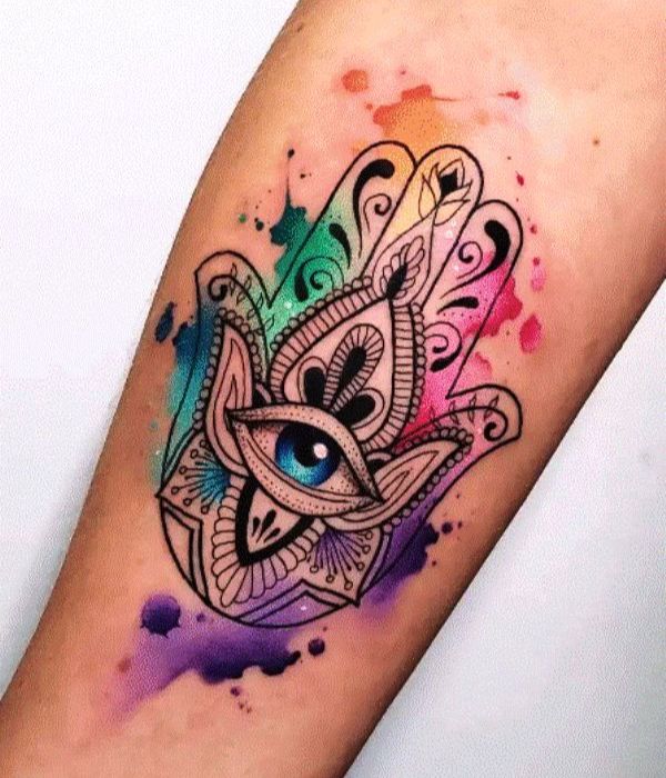 Watercolour Hamsa Tattoo