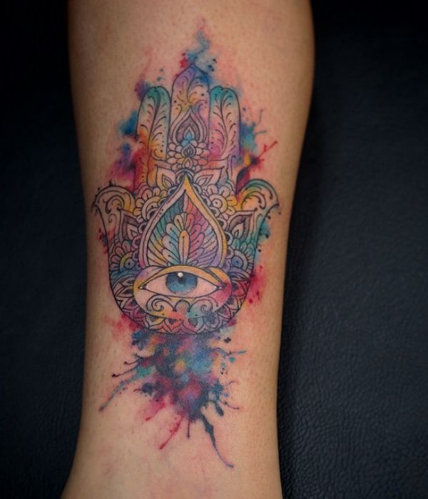 Watercolour Hamsa Tattoos