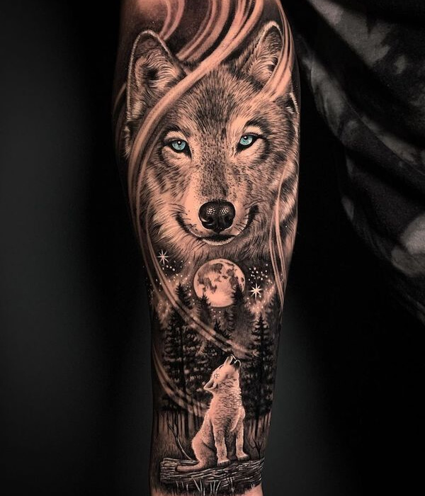 Wolf Full Sleeve on night Tattoo