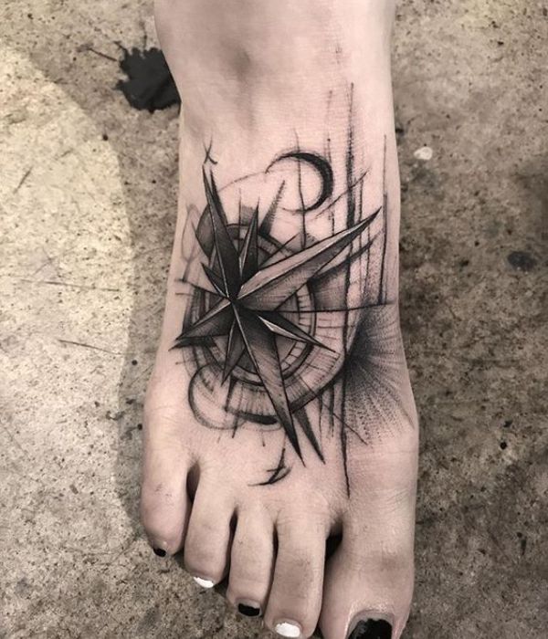 compass foot tattoo