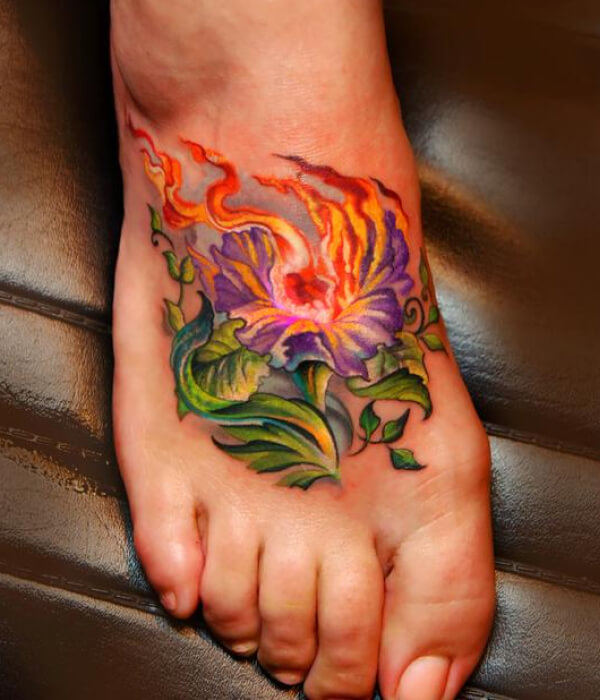 fiery foot tattoo