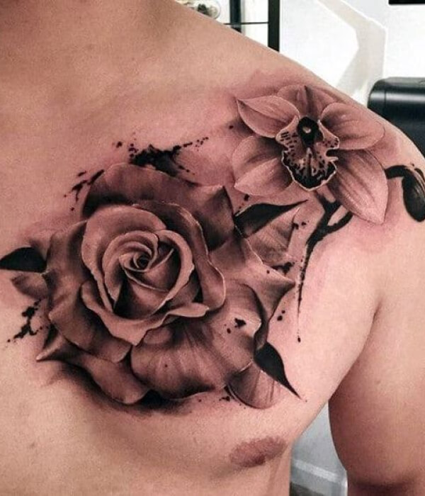 rose chest tattoo