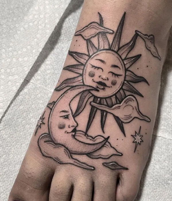 sun moon matching tattoo