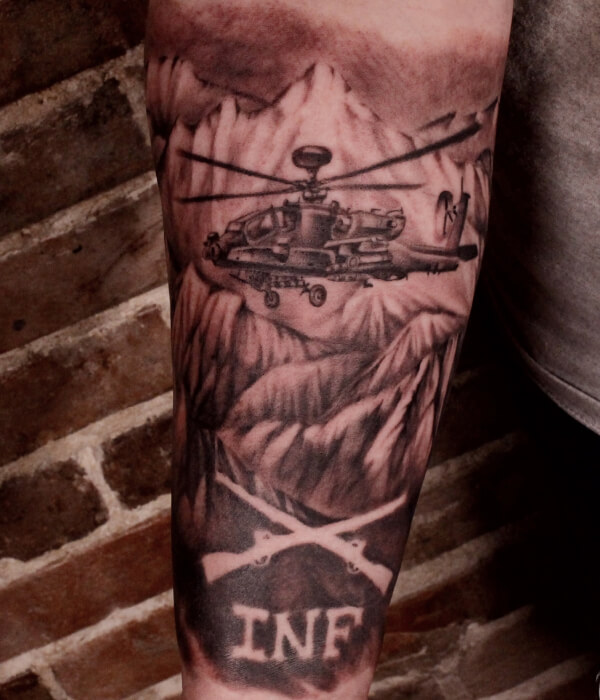 Army Apache Helicopter Tattoo