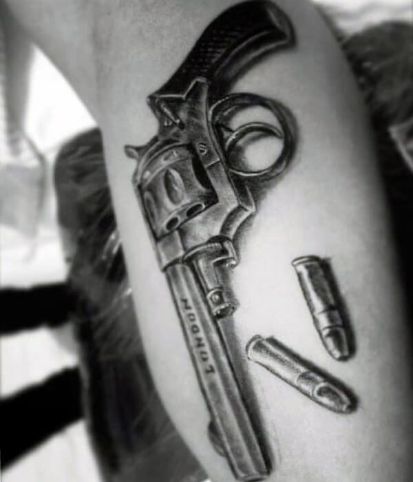 Army Gun Tattoo With Bullets