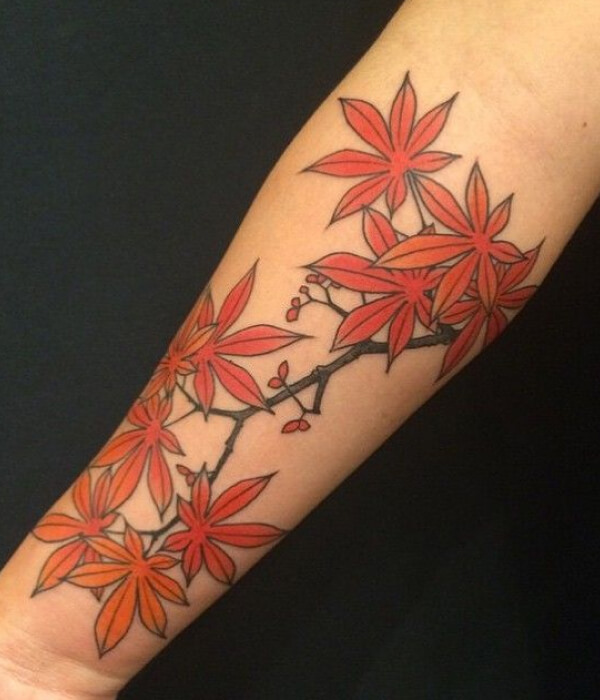 Autumn leaf tattoo design