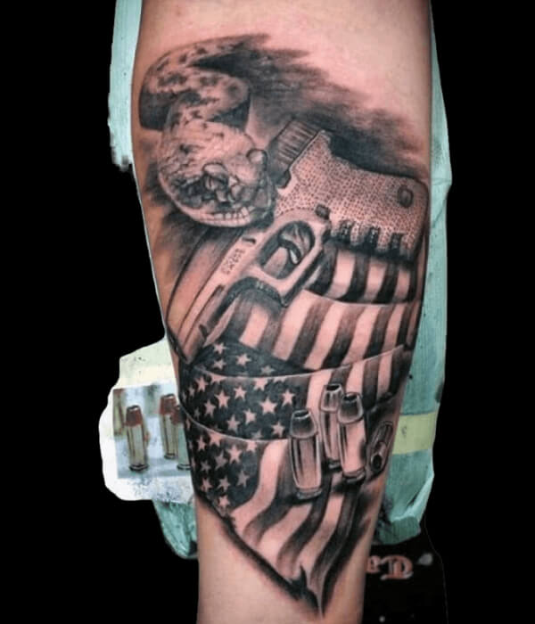 Black Ink Army Flag color Tattoo