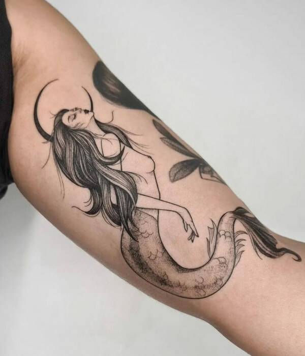 Black and White Mermaid Tattoo design