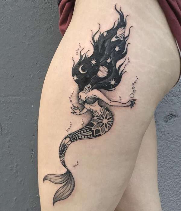 Black and White Mermaid Tattoo