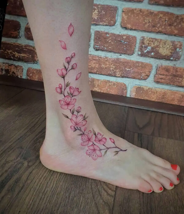 Cherry blossom leaf tattoo design