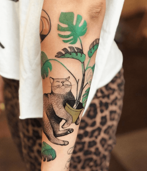 Leaf tattoo with cat ideas