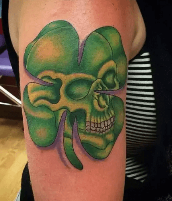 Leaf tattoo with skull design