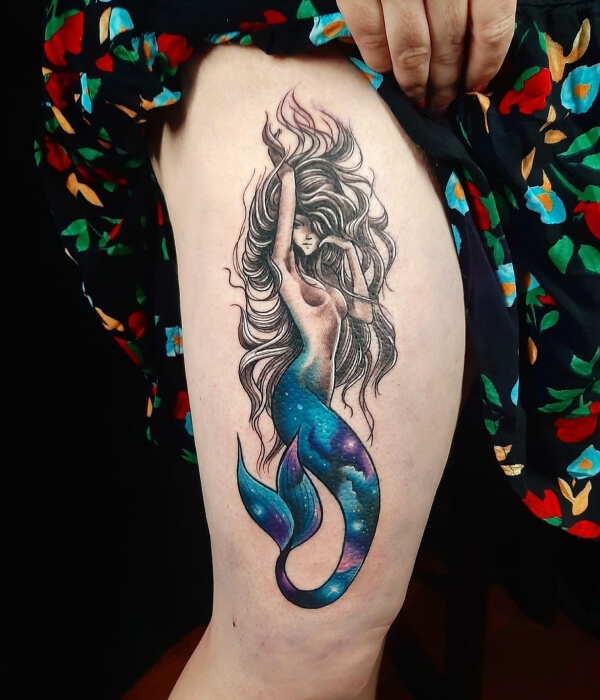 Mermaid and Galaxy Tattoo