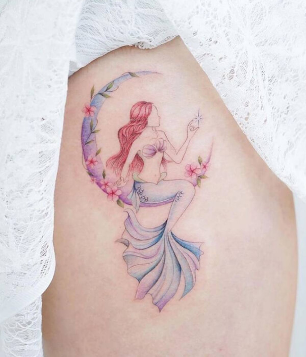 Mermaid with Crescent Moon Tattoo design