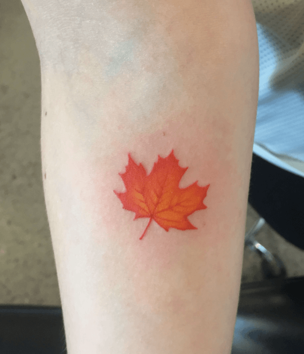 Orange maple leaf tattoo design