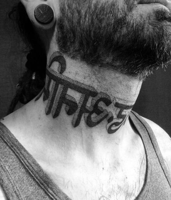 Sanskrit Mantra Neck Tattoo