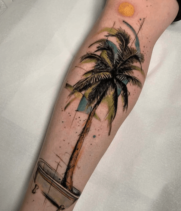 Shaded palm leaf tattoo design