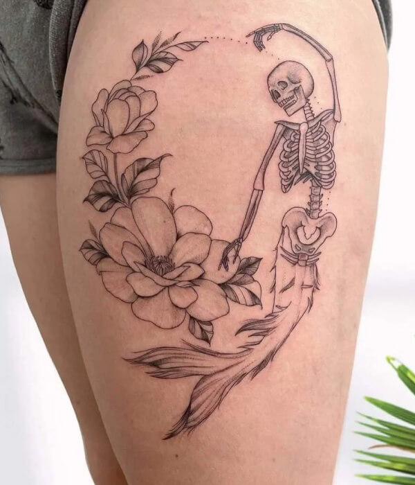 Skeleton Mermaid Tattoo design