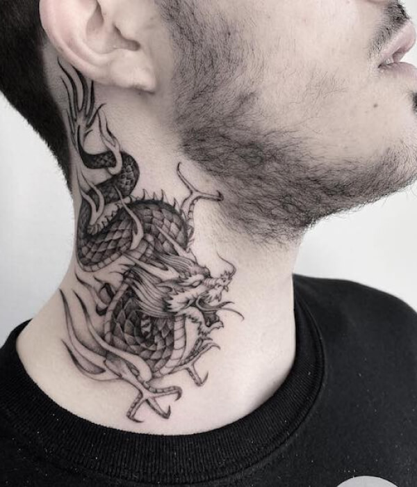 Small Dragon Neck Tattoo