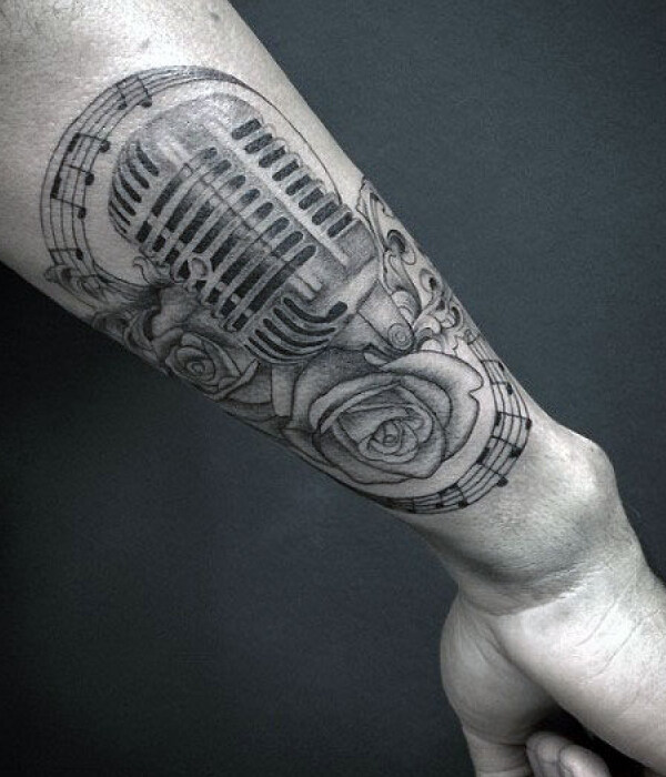 Black & Grey Microphone Tattoo ideas