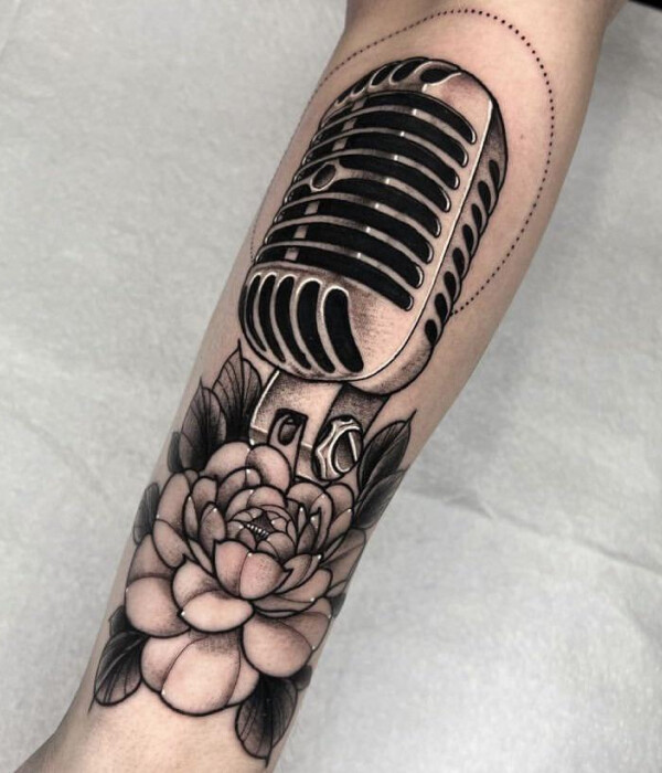 Black & Grey Microphone Tattoo