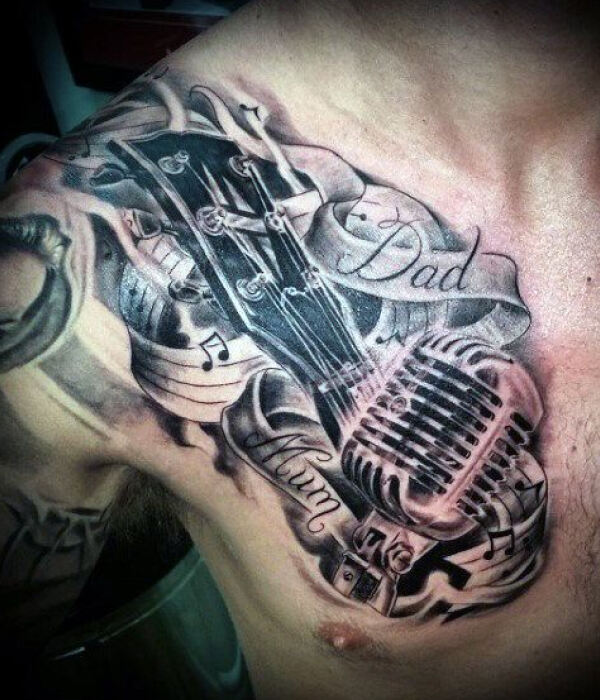 Chest Microphone Tattoos ideas