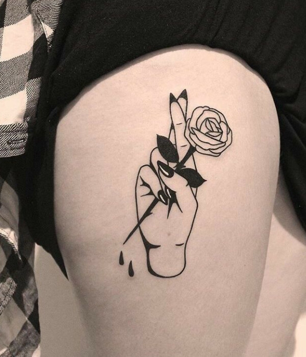 Crossed Finger Tattoo with Rose