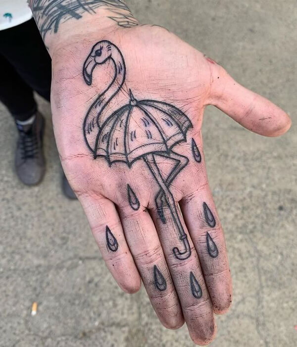 Flamingo palm tattoo