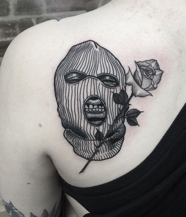 Geometric Ski Mask Tattoo