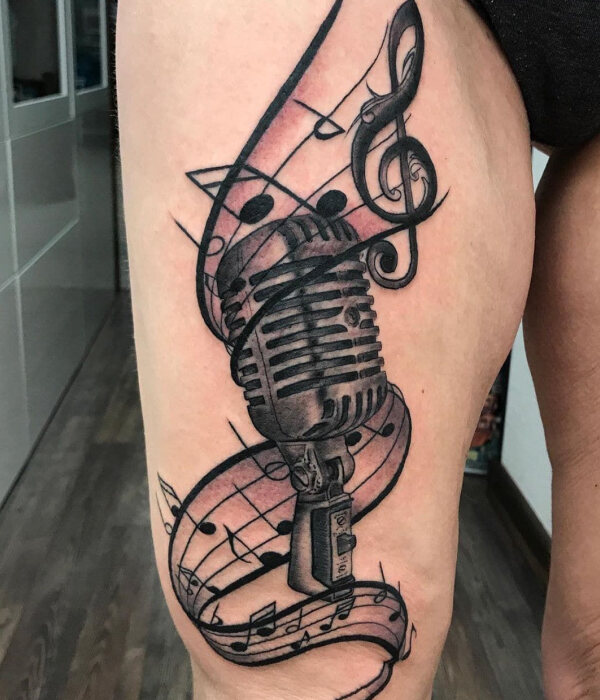 Microphone Tattoo with Music Notes ideas