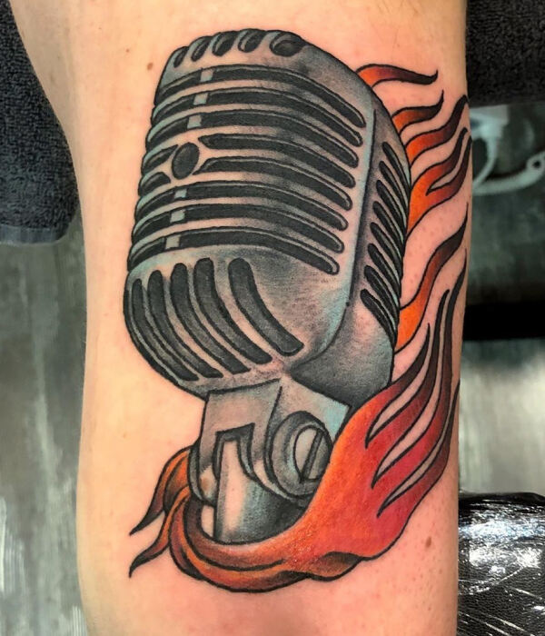 Microphone Tattoos on Calf