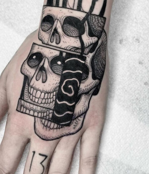 Skull palm tattoo