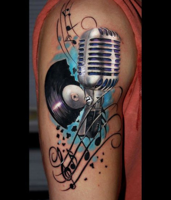 Striking Microphone Tattoo on Arm