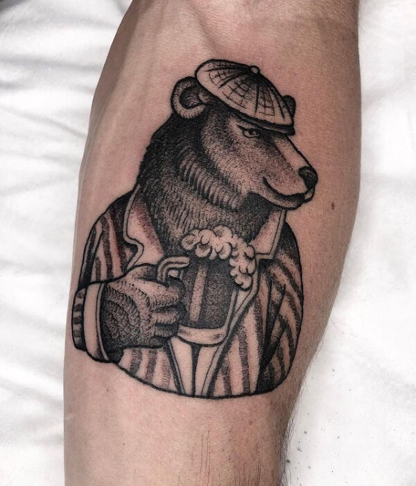 Bear with Beer Can Tattoo