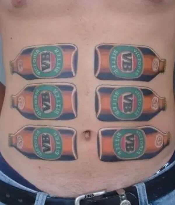 Beer Can Tattoo on Stomach