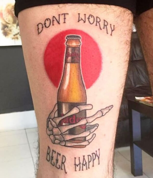 Beer Can With Skeletal Hand Tattoo