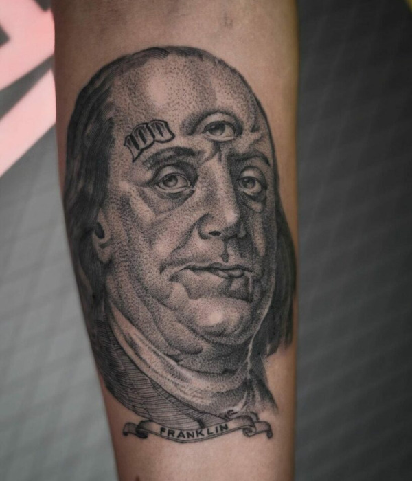 Ben Franklin Zombie Tattoo