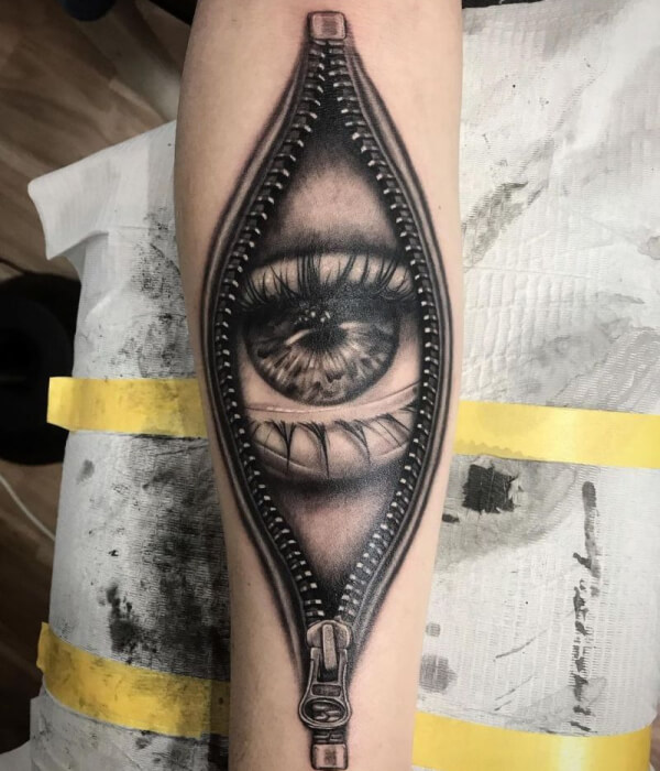 Big Scary Eye Zipper Tattoo