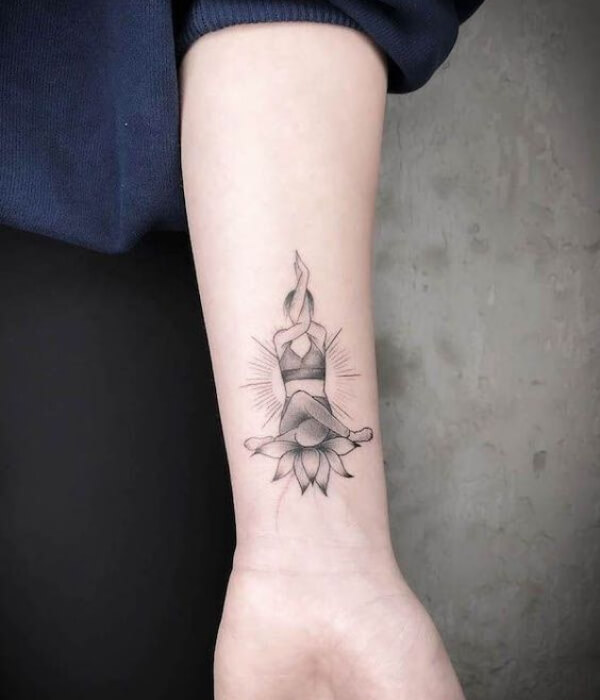 Black and Grey King Dancer Pose Yoga Tattoo