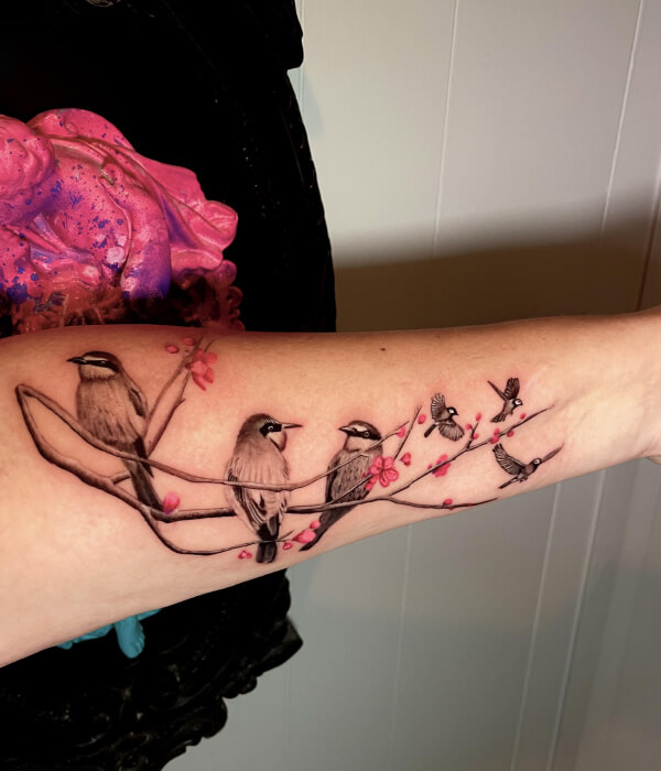Blooming Branch with Swift Bird Tattoo Ideas