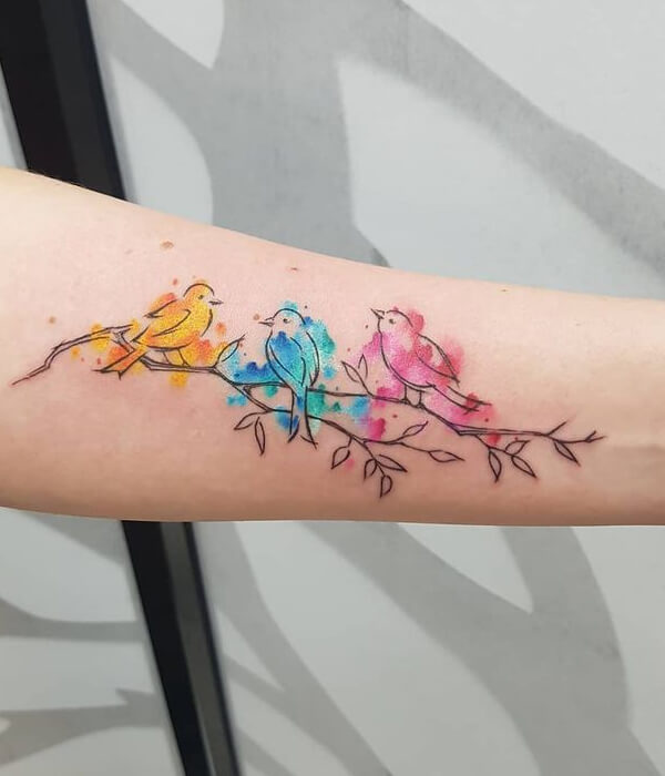 Blooming Branch with Swift Bird Tattoo